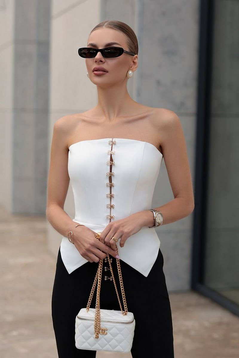 CWTTT0064_SUMMER SLEEVELESS METAL BUTTON BUSTIER TOP