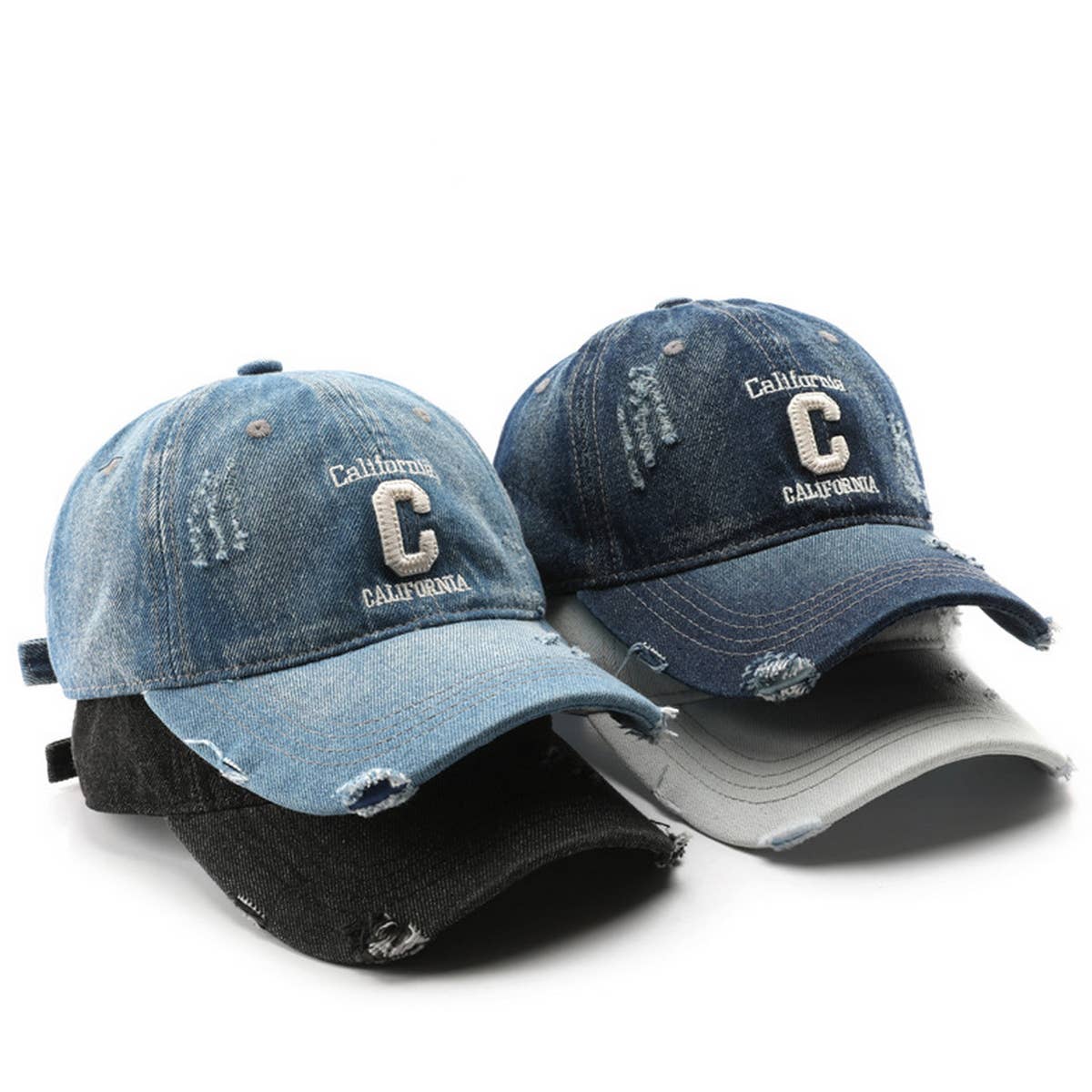 CWAH3204_VINTAGE DENIM EMBROIDERED VISOR BASEBALL CAP