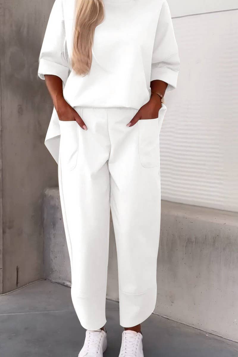 CWSTB1415_SOLID COLOR ROUND NECK LONG SLEEVE TROUSERS SUIT