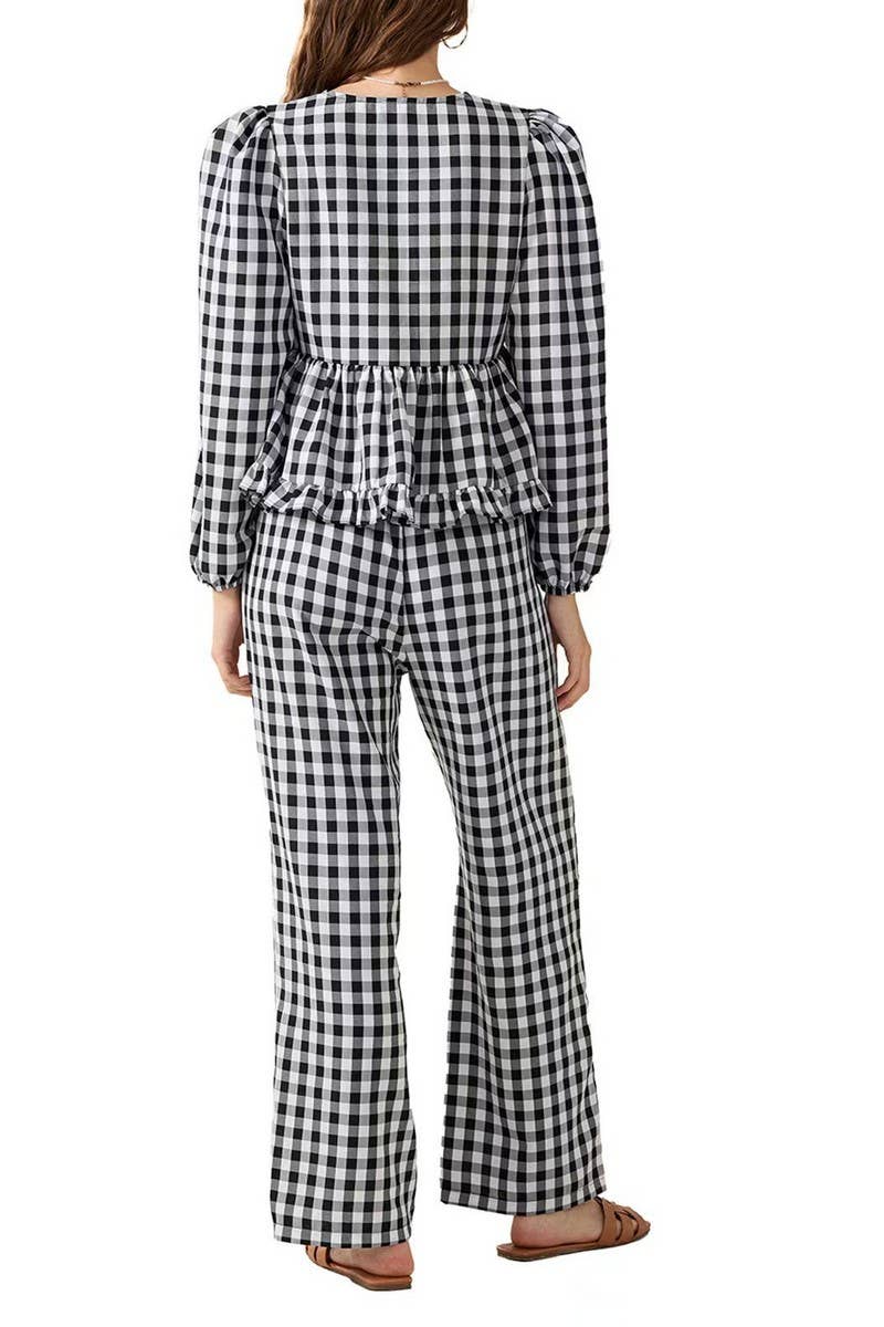 CWSTB1950_CHECK BEAR PRINT LONG SLEEVE TROUSERS SET