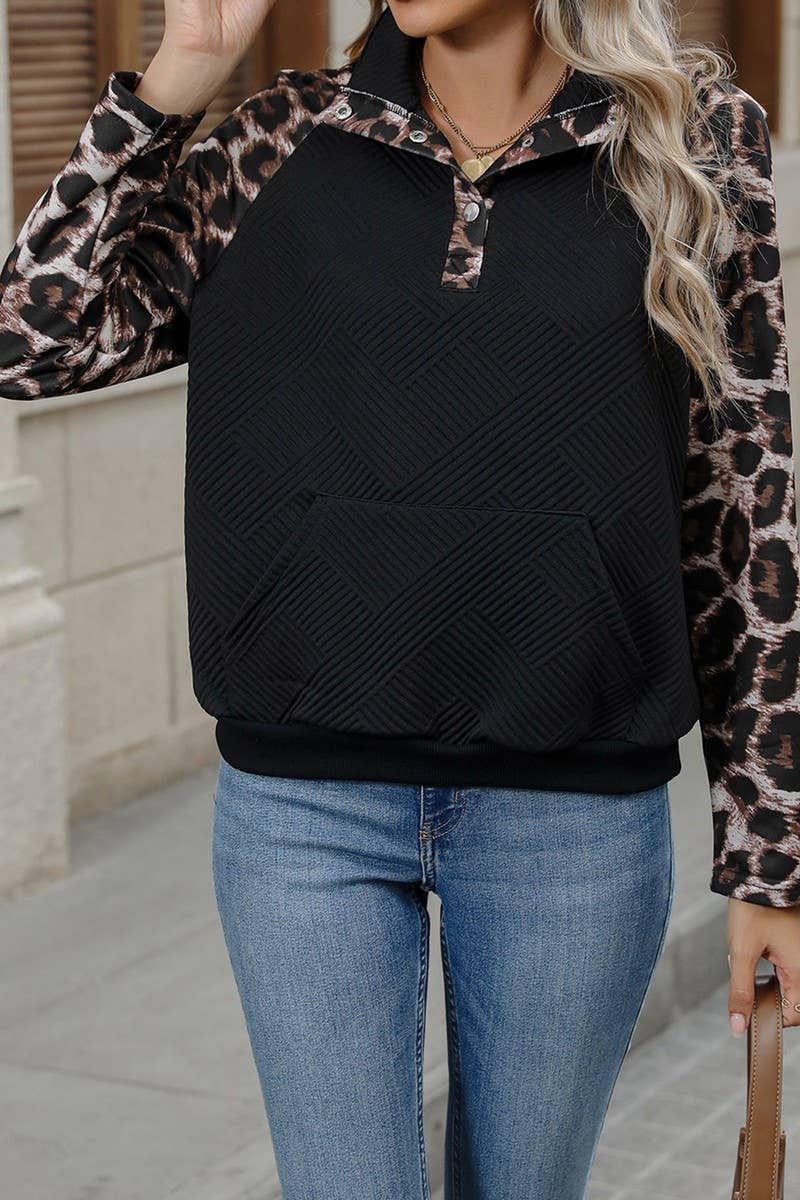 CWTBLL4032_STAND COLLAR ZIPPER LEOPARD PRINT SWEATSHIRT