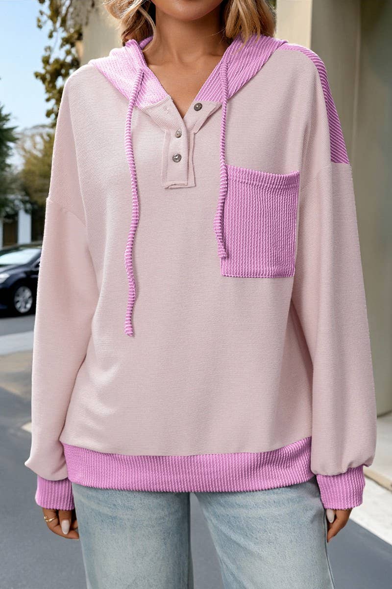 CWOHOL00601_COLORBLOCK TWIST STRIPE LOOSE HOODIE