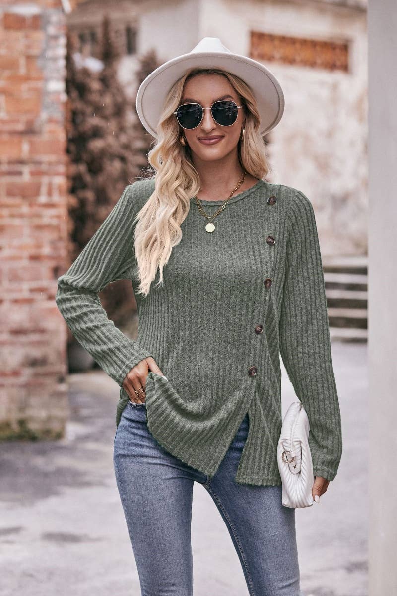CWOSWL6468_CREW-NECK LONG-SLEEVED SWEATER WITH SPLIT BUTTONS