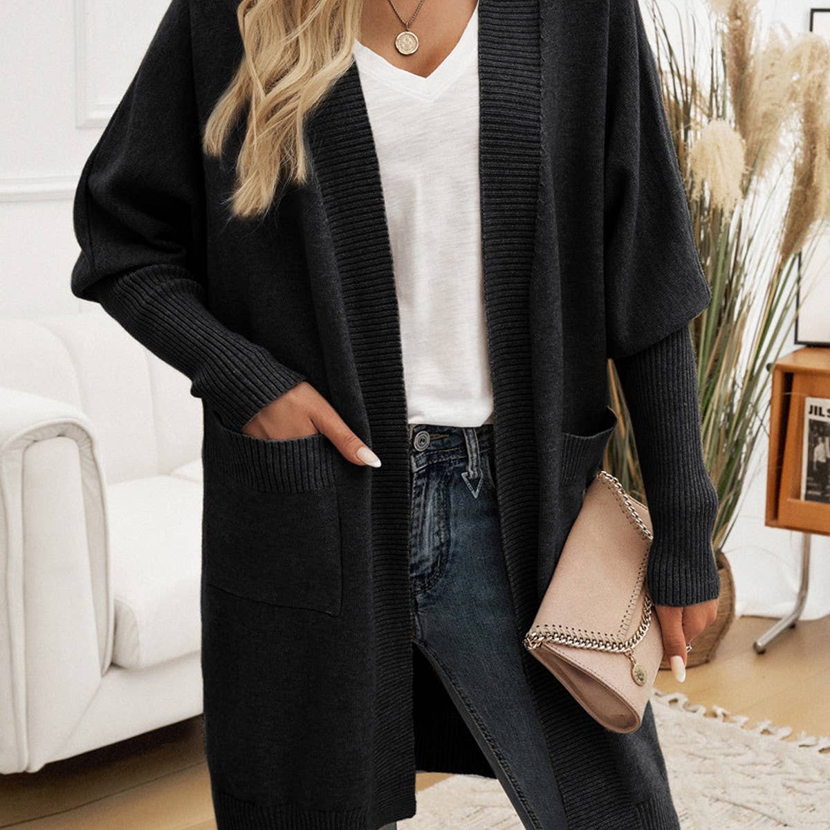 Bat-sleeved temperament cardigan sweater jacket