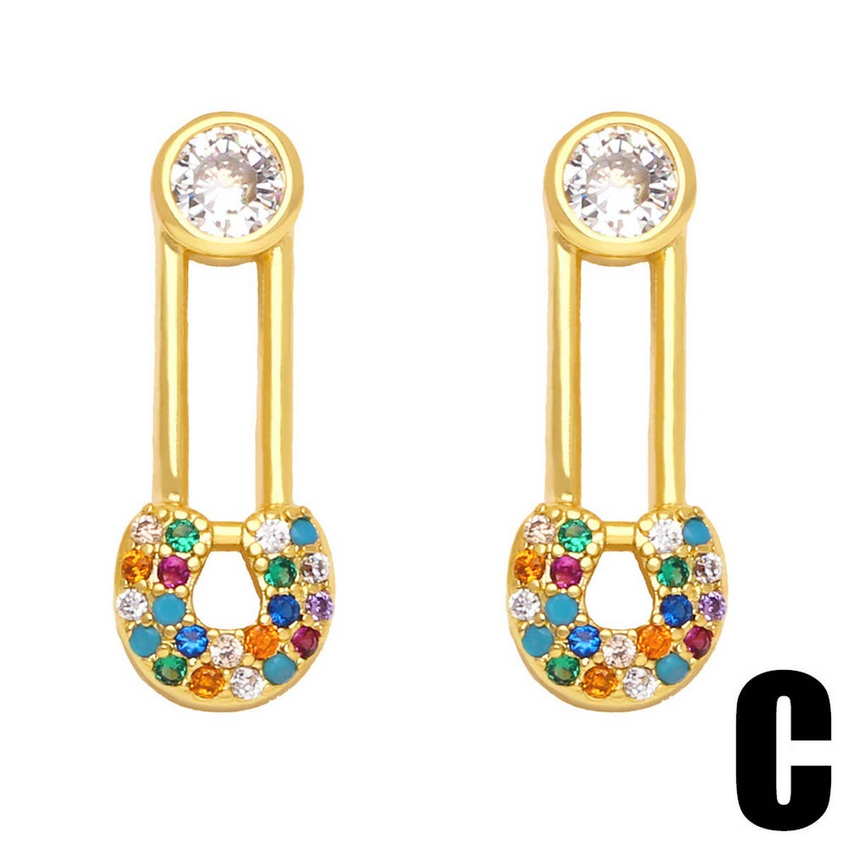 SET WITH COLORED ZIRCON PAPER CLIP EARRINGS
