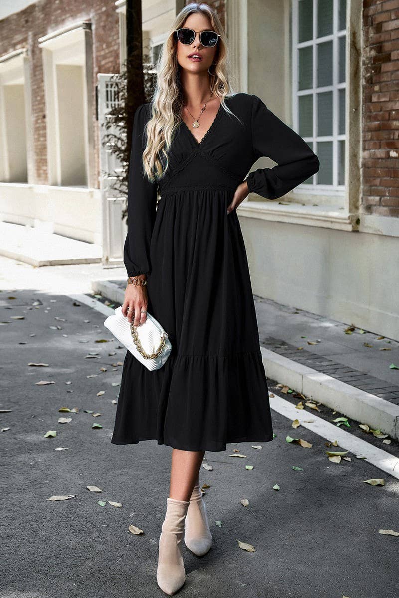 CWDMD0745_Deep V-neck Long Sleeve Maxi Dress