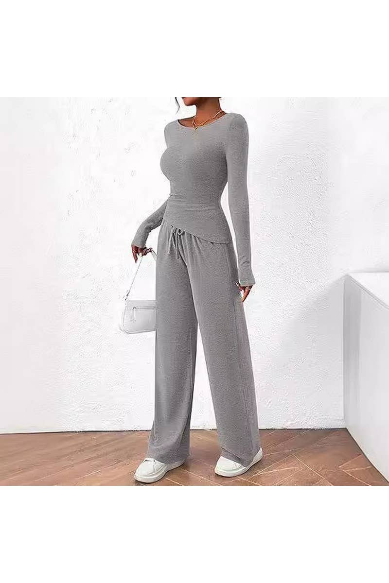 CWSTB00484_FALL WOMEN 2 PIECE LOUNGE SET ASYMMETRICAL TOP