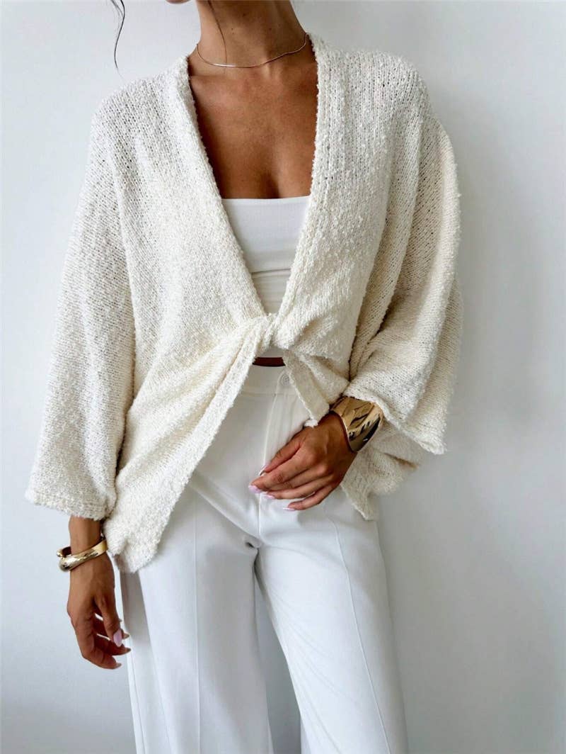 Cross design deep V-neck casual loose sweater