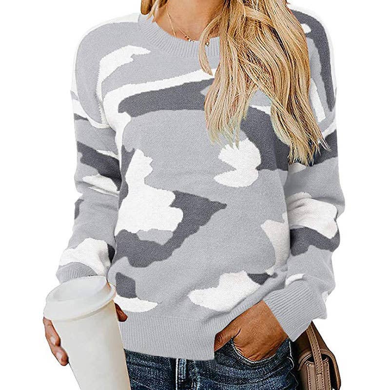 CAMOUFLAGE LEOPARD PRINT CREW NECK JUMPER