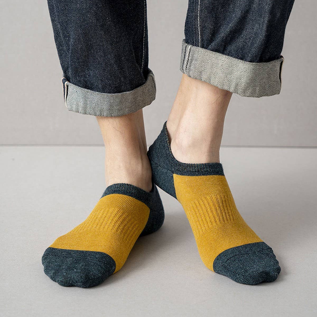 CWMS2453_SUMMER COLOR BLOCK CASUAL RETRO MEN'S SOCKS