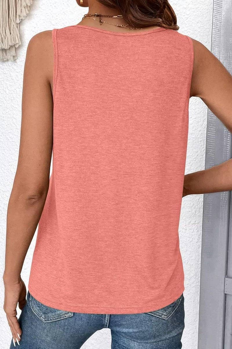 CWTTK1178_SOLID V-NECK SLEEVELESS FIT TANK TOP