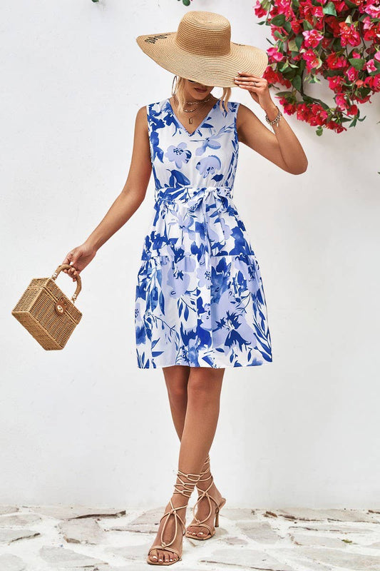 CWDSD7117_EUROPEAN AND AMERICAN V-NECK SLEEVELESS DRESS