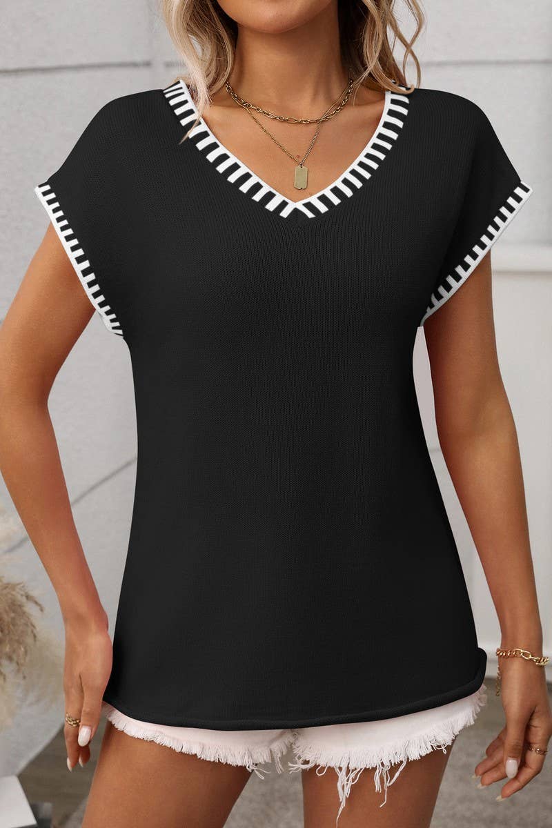 CWTBLS1818_THIN V-NECK SLEEVELESS KNITTED PULLOVER TOP