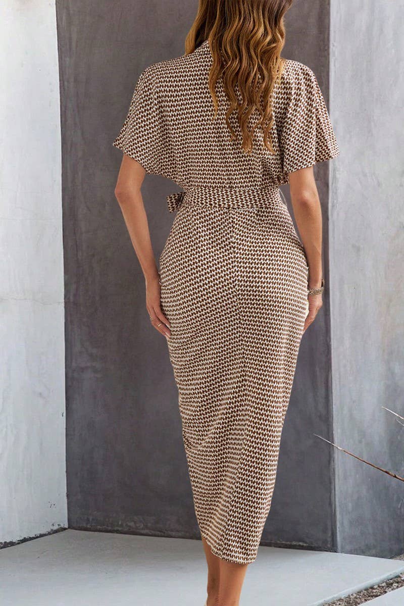 CWDMD6454_V-NECK HIGH WAIST ELEGANT BUTTON-DOWN DRESS