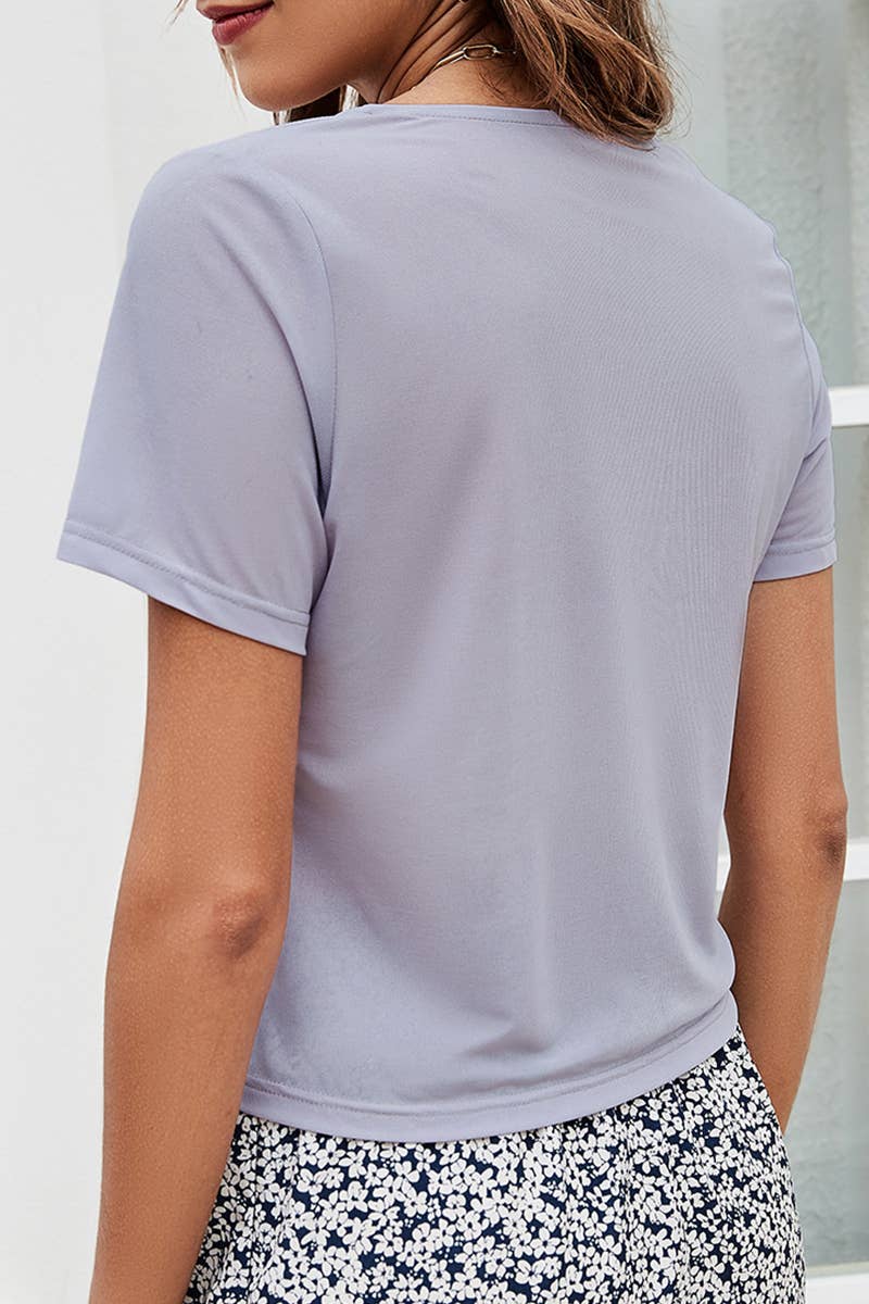 CWTTS1416_SUMMER SOLID COLOR CHEST PLEATED T-SHIRT