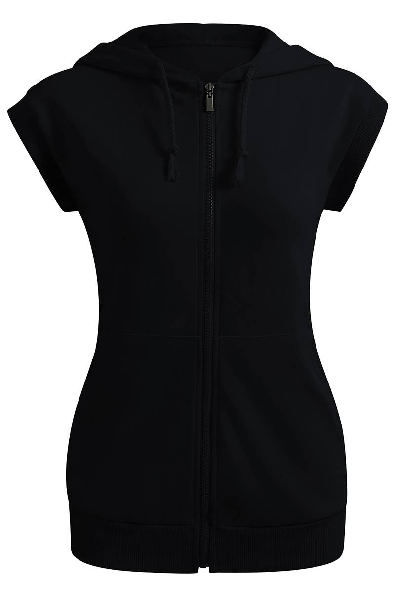 KWOHOSL003_Sleeveless Hoodies Basic Hoodie Zip Up