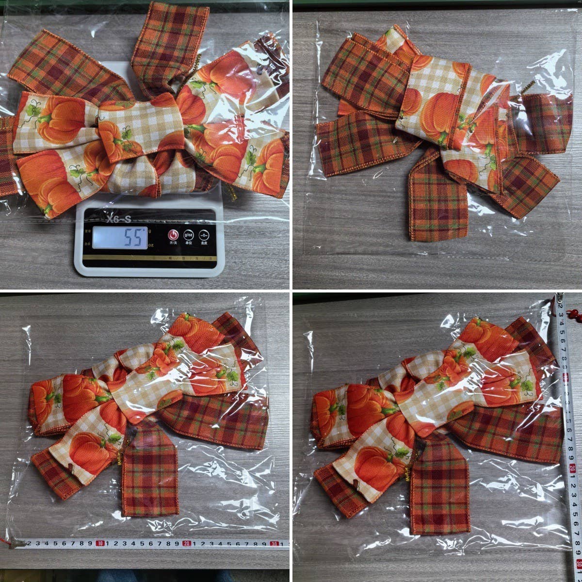 CWMM10218_THANKSGIVING PLAID BOW PUMPKIN WREATH DECOR