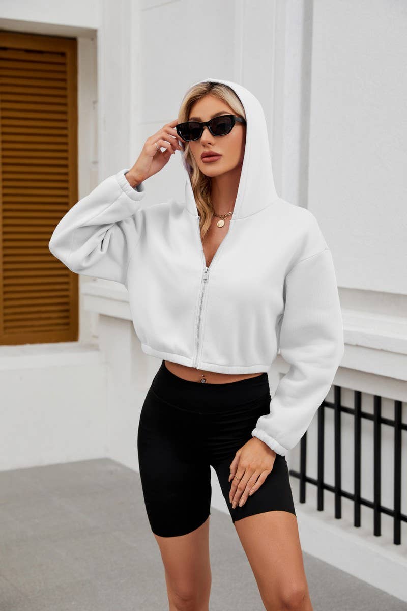 CWOCO0893_SOLID COLOR LONG SLEEVE ZIP-UP HOODIE COATS