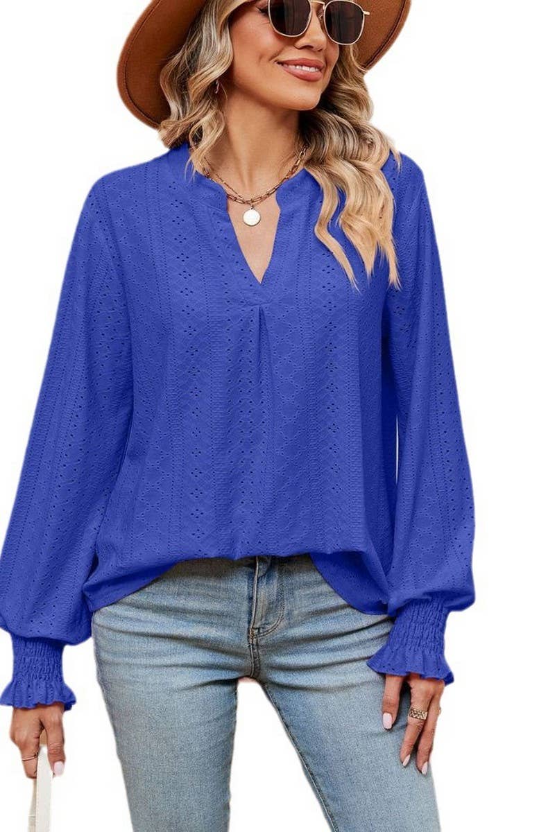 CWTBLL2377_SOLID COLOR V-NECK LOOSE LONG-SLEEVED PULLOVER