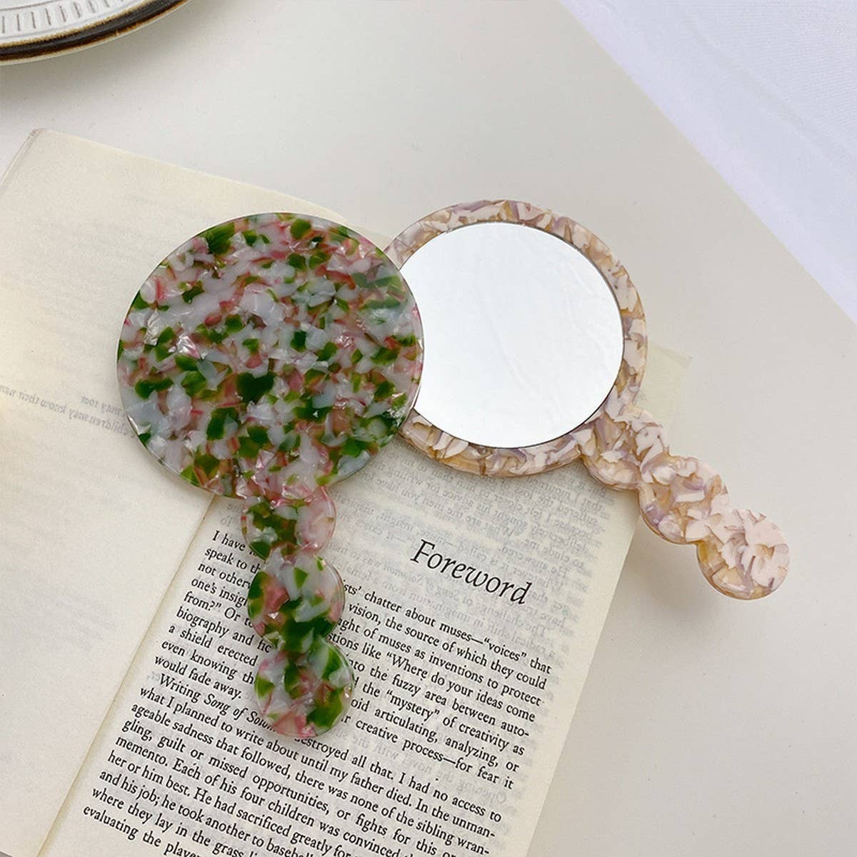 Geometric Acetate Handheld Mirror, Retro Design