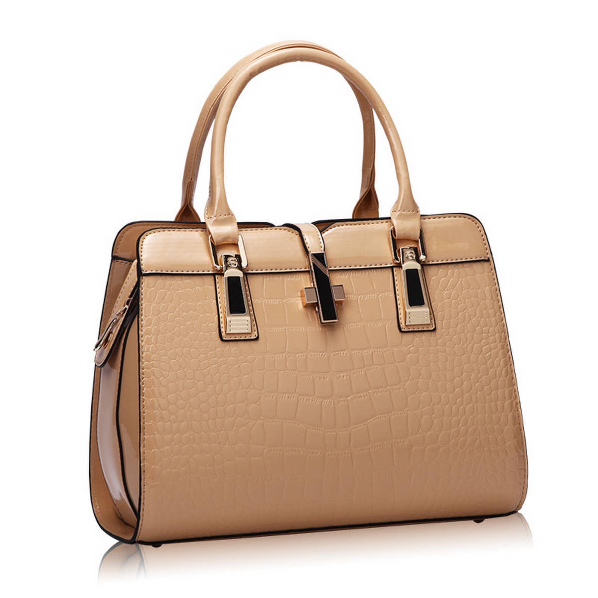 PATENT LEATHER TOP HANDLE CROCODILE SHOULDER BAG_CWAB2669