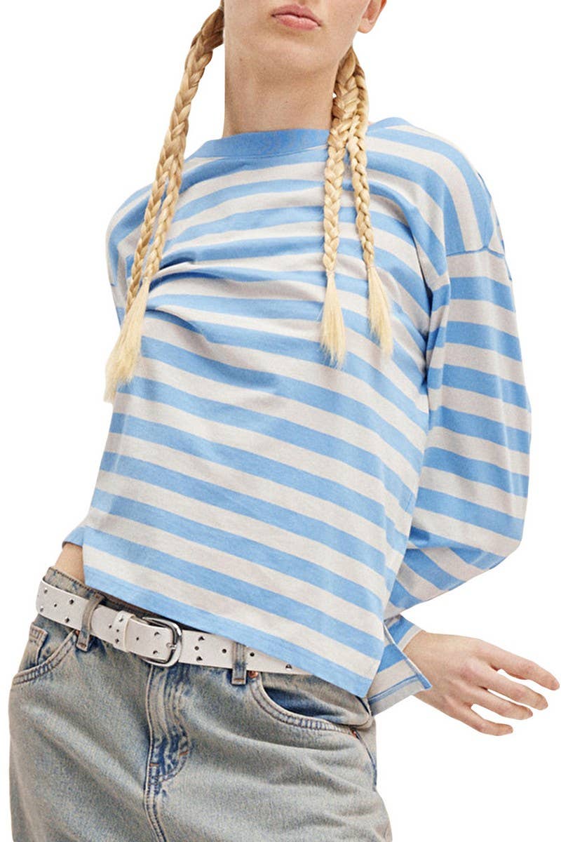CWTBLL3969_RINTED STRIPED PATCHWORK CREW NECK PULLOVER TEE