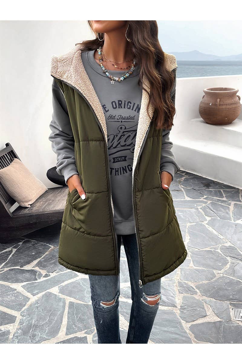 CWOJA0937_Zip Up Jacket Double Sided Warm Cardigan Vest
