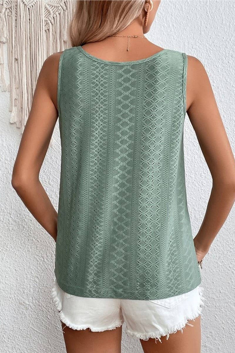 CWTBLSL0647_CASUAL ROUND NECK BUTTON LOOSE SLEEVELESS VEST