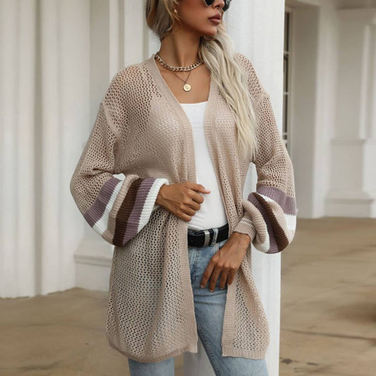 Color matching hollow breathable sweater jacket