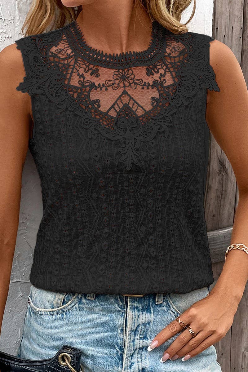 CWTBLSL0820_LACE TRIM FLORAL CROCHET CAMI TOP