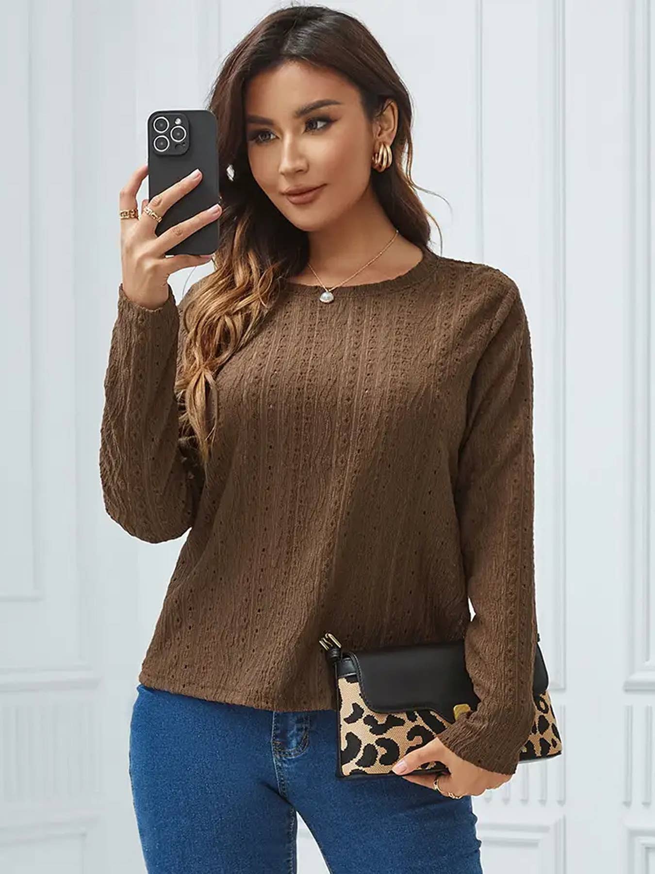 Breathable stretch round neck long sleeve T-shirt