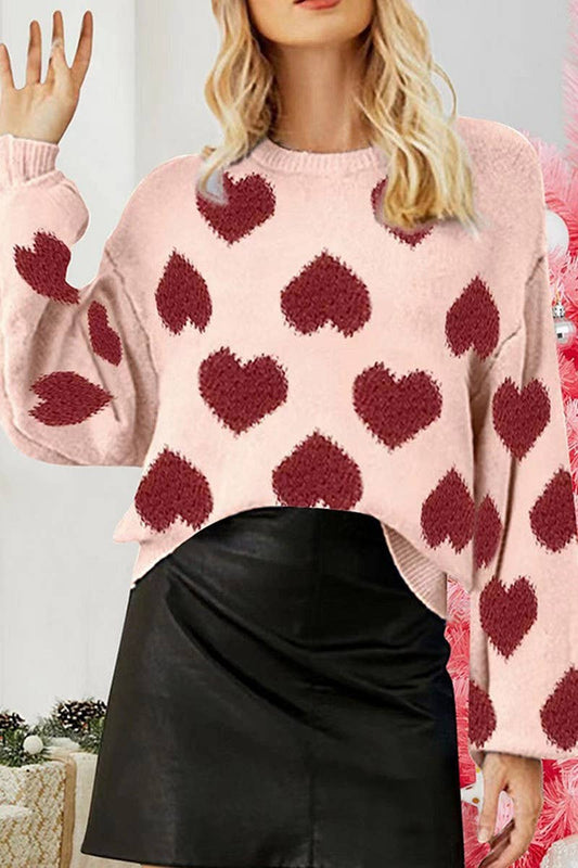 CWOSWL2483_PUFF SLEEVE HEART JACQUARD SWEATER PULLOVER