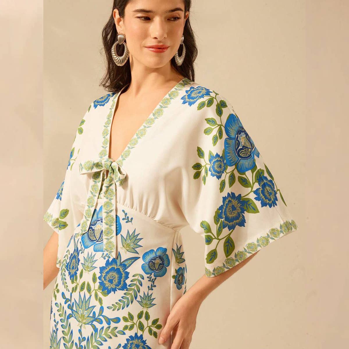 Casual floral printed five-quarter sleeve dress