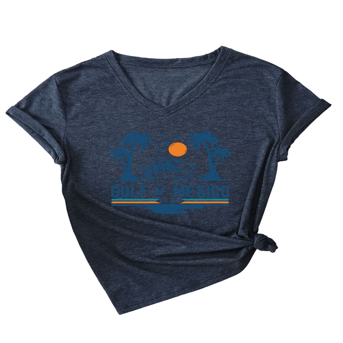 Slim V??˜Neck T??˜Shirt ??Gulf of Mexico Est Print_CWTTS1538