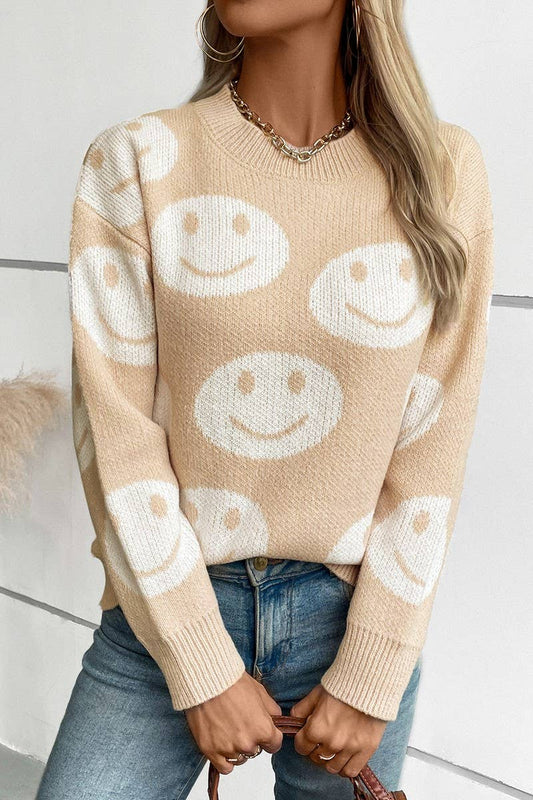 CWOSWL2874_SMILEY FACE LOOSE-FIT KNIT SWEATER