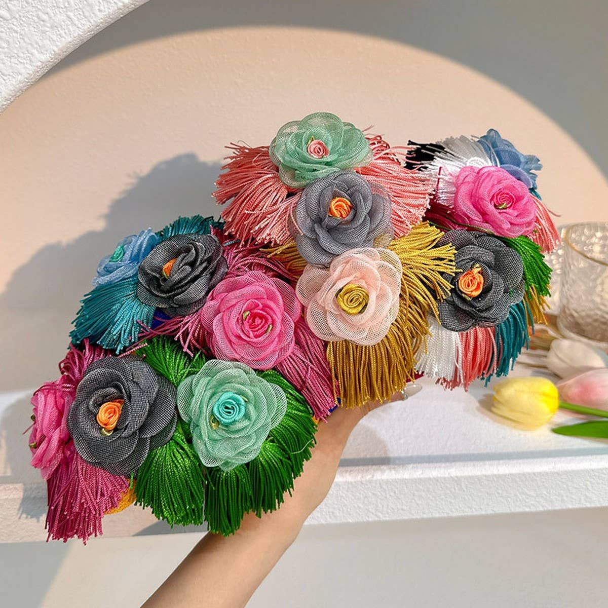 Floral Fabric Headband ?Bold Tassel Hair Accessory