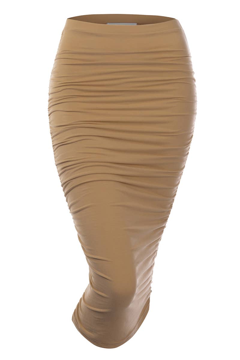 CWBMS070_PLUS Slim Fit Ruched Long Pencil Skirt