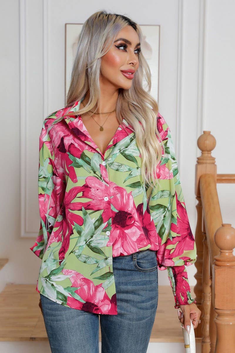 CWTBLL0699_Button Down Casual Long Sleeve Print Top