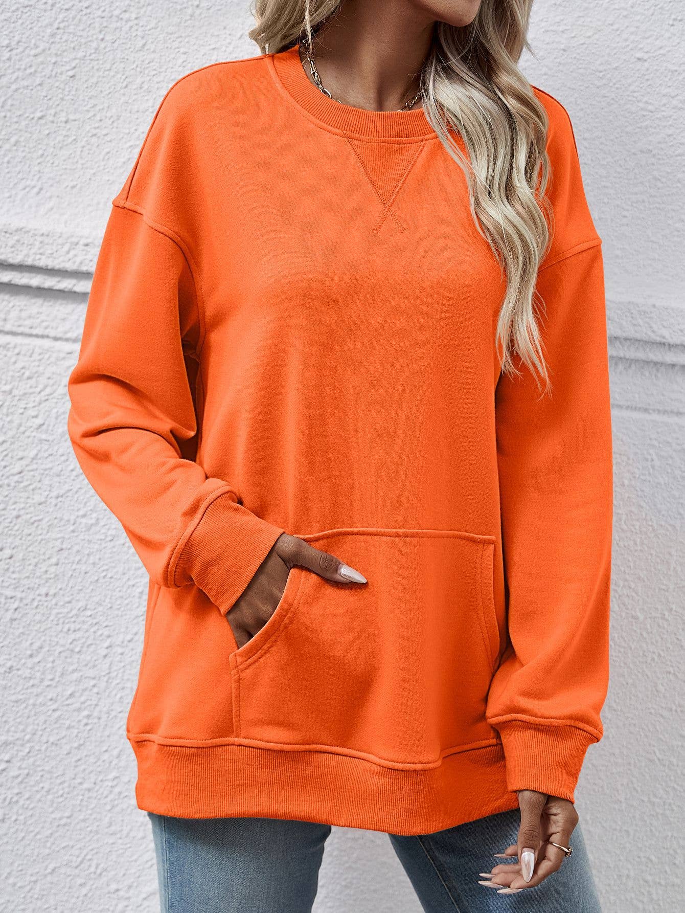 Casual women hoodie with loose crew neck pockets