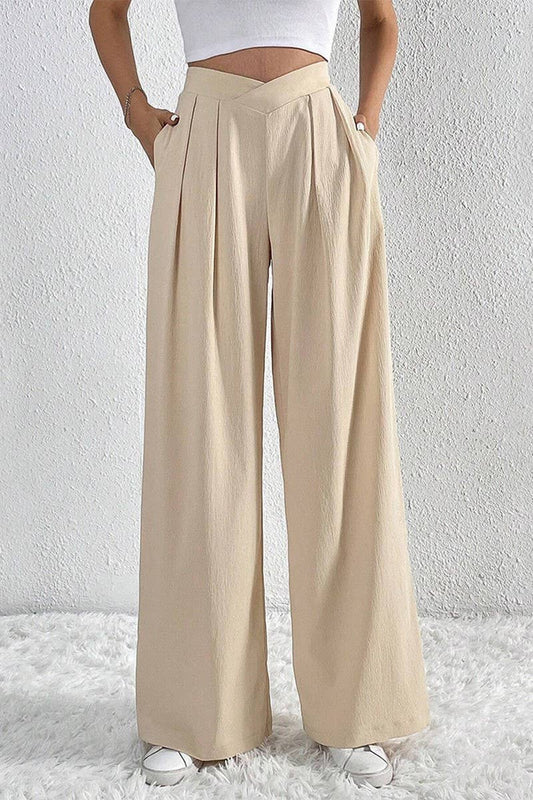 CWBLP1422_PLEATED CASUAL WIDE-LEG LOOSE TROUSERS