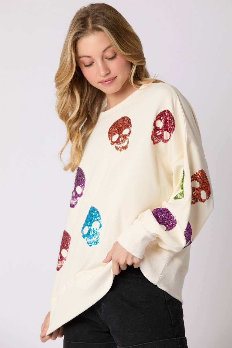 CWTBLL01228_HALLOWEEN SKULL SEQUINED SWEATSHIRT