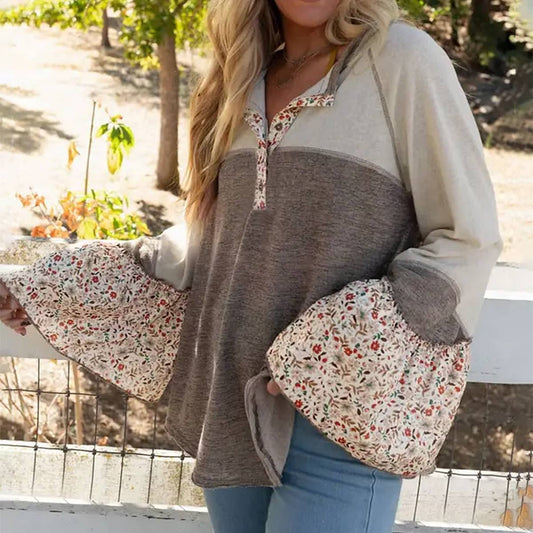 CASUAL PATCHWORK MULTI-COLOR PRINTED HOODIE