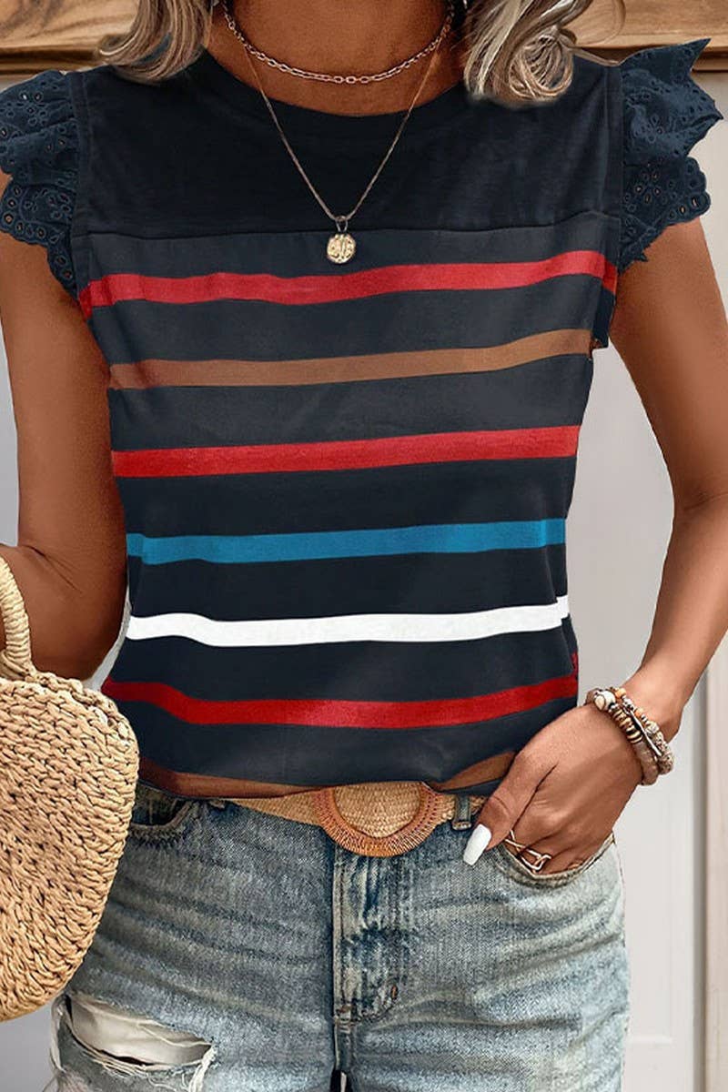 CWTBLS0992_SHORT-SLEEVED CASUAL STRIPED TOP