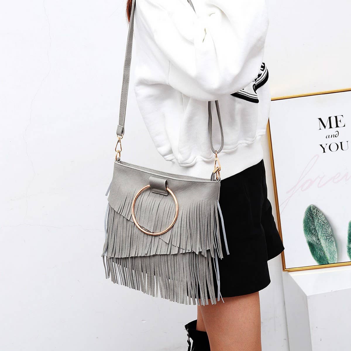 CWAB4544_IRREGULAR TASSEL HANDBAG SHOULDER BAG