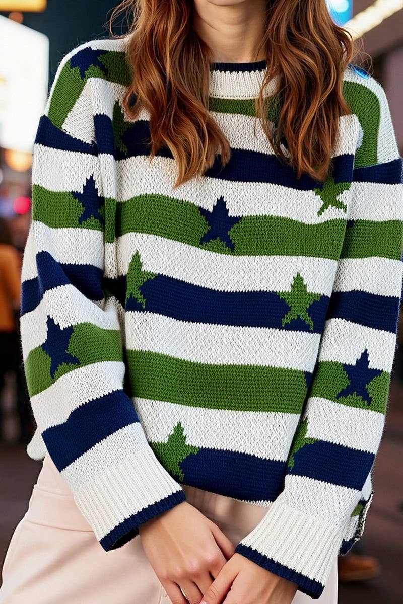 CWOSWL6951_PRINTED FLAG STRIPE OVERSIZED LONG SLEEVE SWEATER
