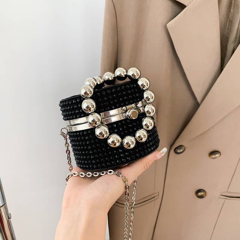 Rhinestone personalized crossbody round bag