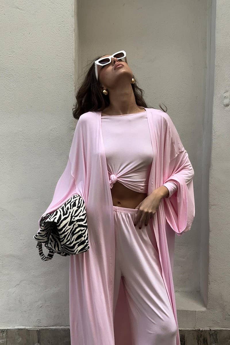 CWSPJ450_SOLID COLOR LONG-SLEEVED KNITTED PAJAMAS SET