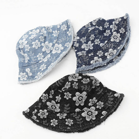 CWAH1509_VINTAGE FLORAL DESIGN DENIM  BUCKET HAT