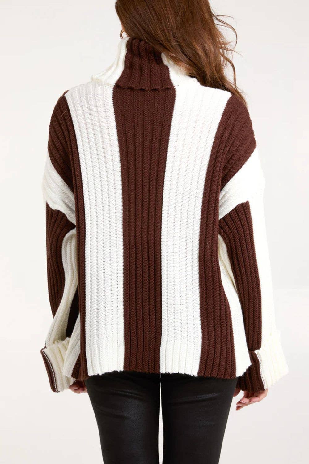 Color-blocking and patchwork high-neck sweater