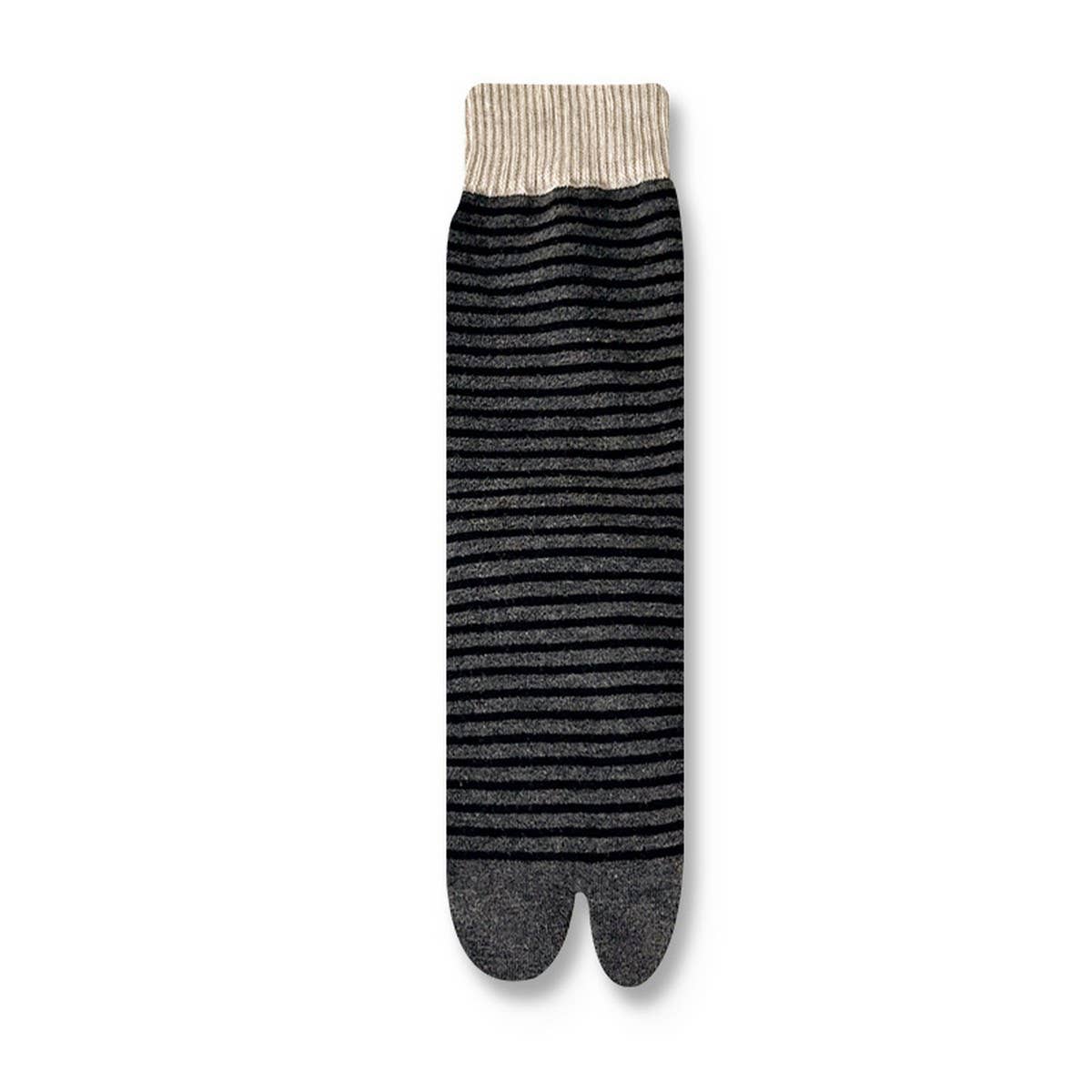CWMM10097_WOMEN STRIPED SPLIT TOE CREW SOCKS TABI STYLE